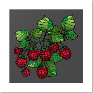 a branch of raspberry red berries Posters and Art